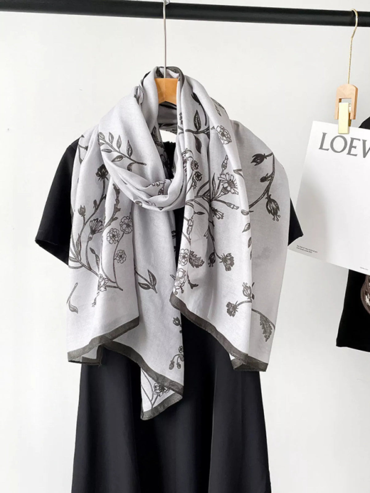 Floral Print Lightweight Scarf with Contrast Border