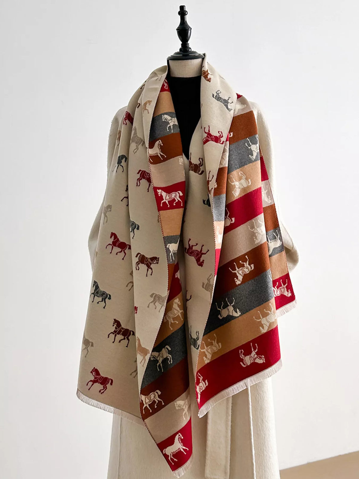 Horse Print Raw Hem Cotton Scarf