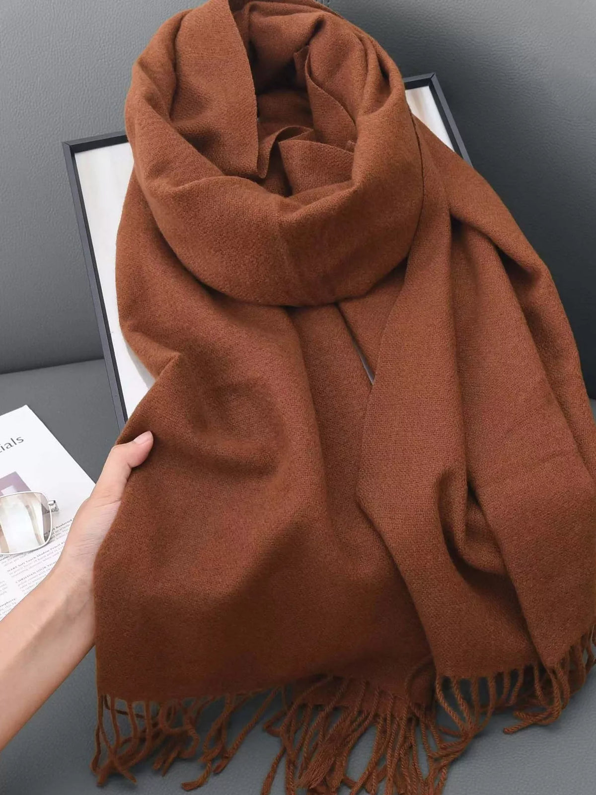 Solid Color Fine Fringe Scarf