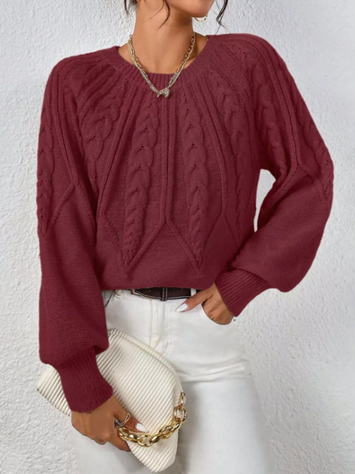 Cable Knit Ribbed Long Sleeve Sweater