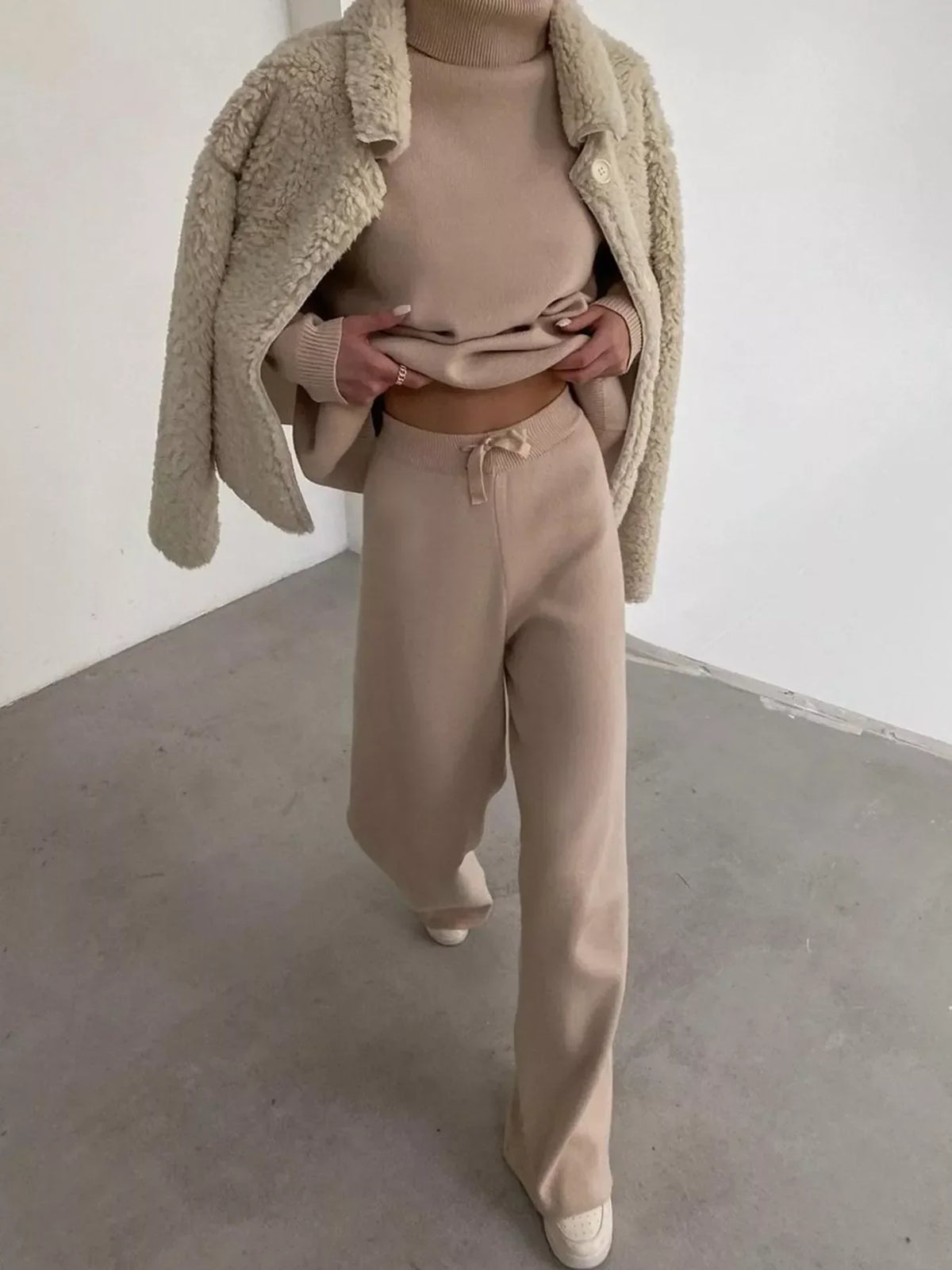 Turtleneck Long Sleeve Top and Pants Sweater Set Plus Size