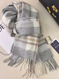 Wool Plaid Fringe Scarf