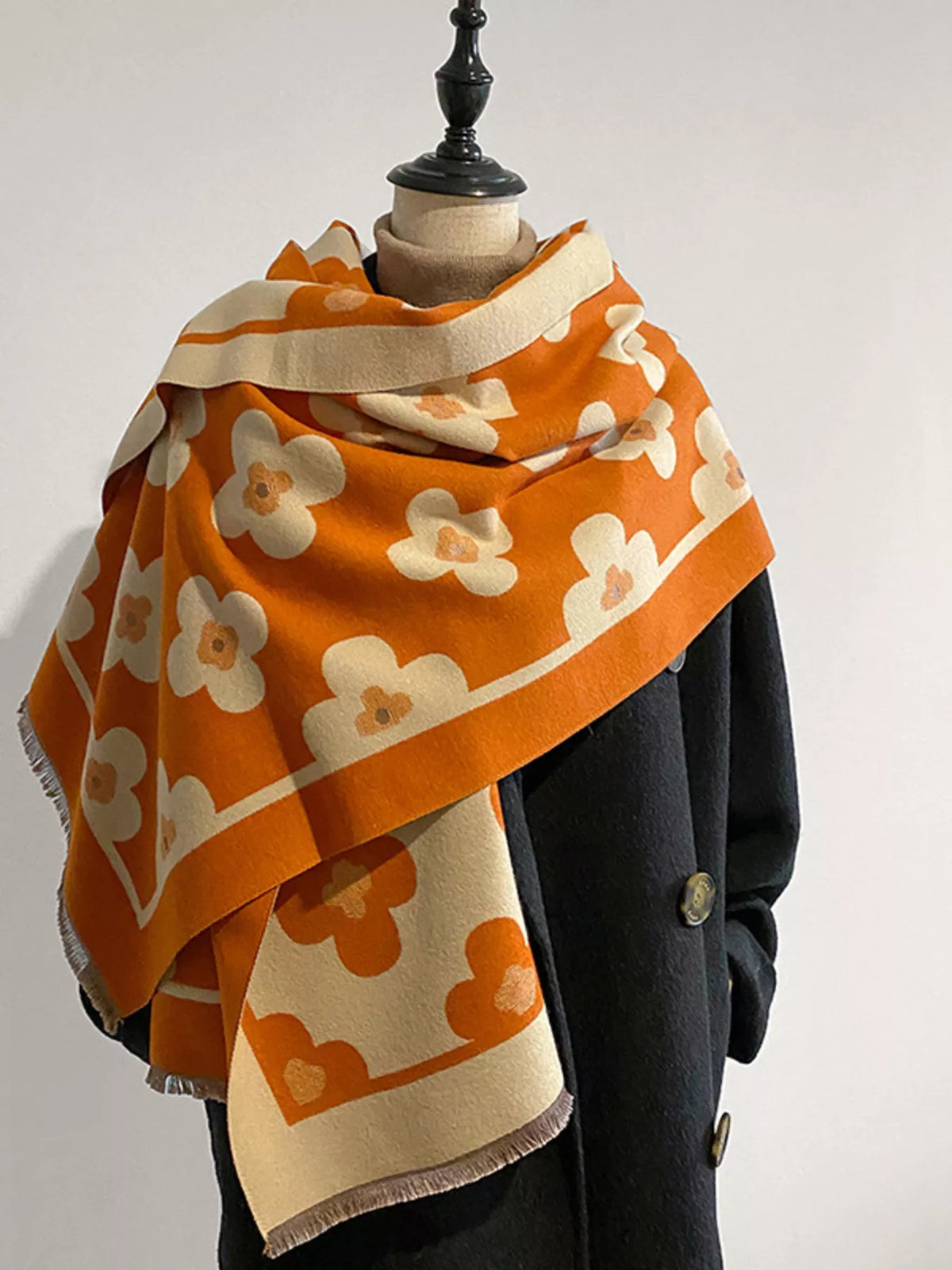 Floral Print Raw Hem Scarf