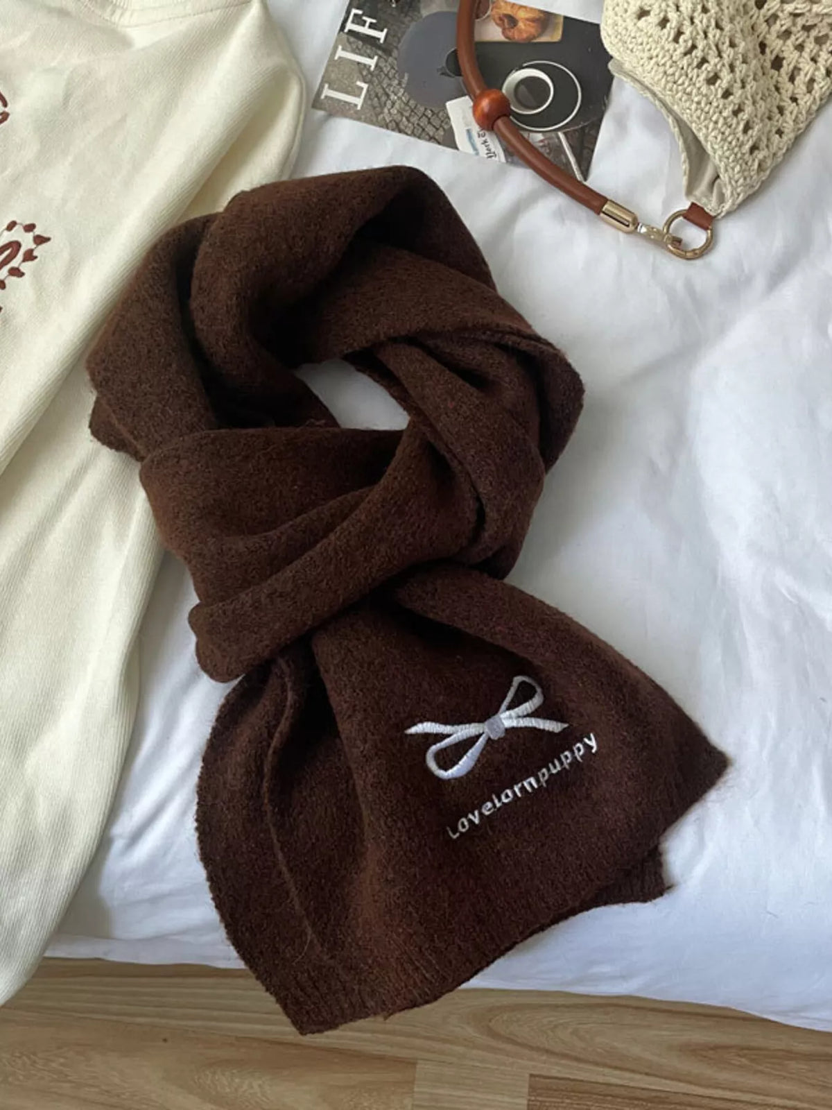 Embroidered Bowknot Scarf
