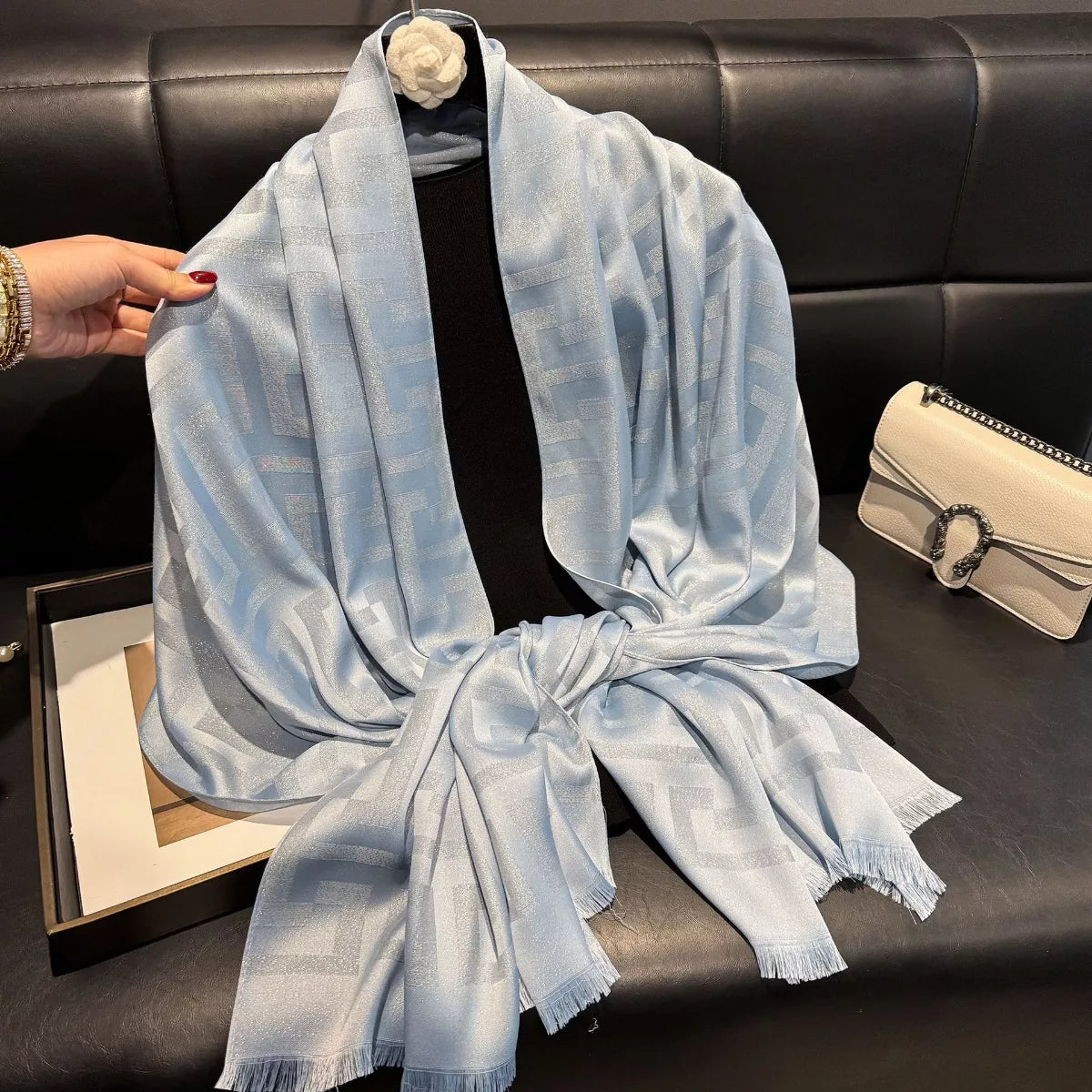 Raw Hem Lightweight Tonal Check Scarf