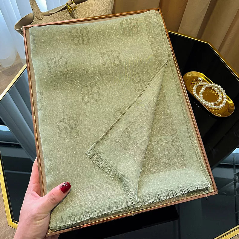 Raw Hem Lightweight Border Letter Print Scarf