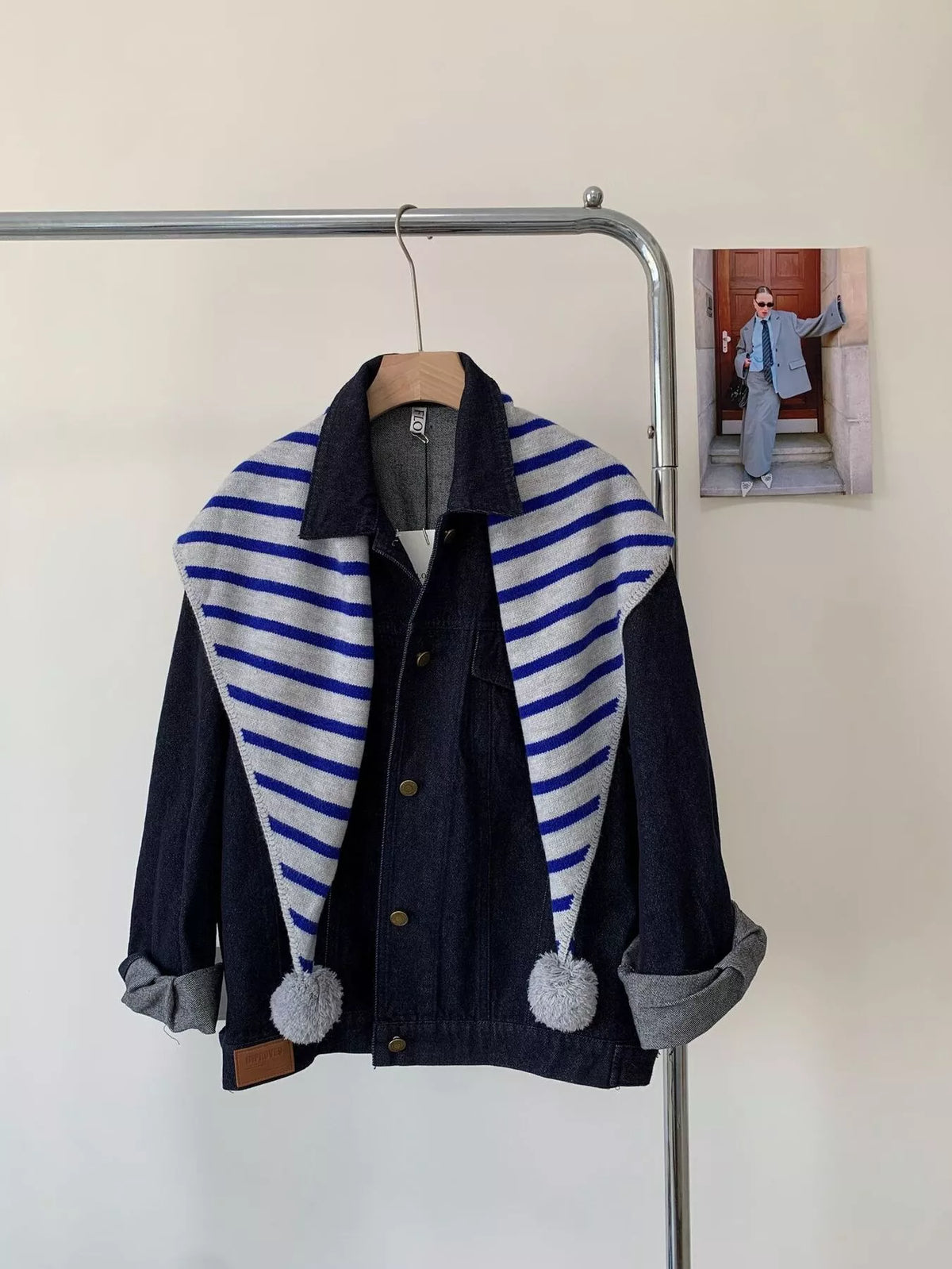 Striped Pom Pom Knit Scarf