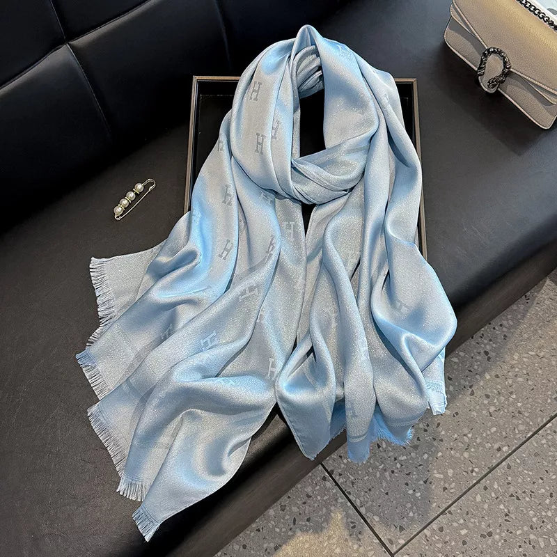 Raw Hem Lightweight Letter Jacquard Scarf