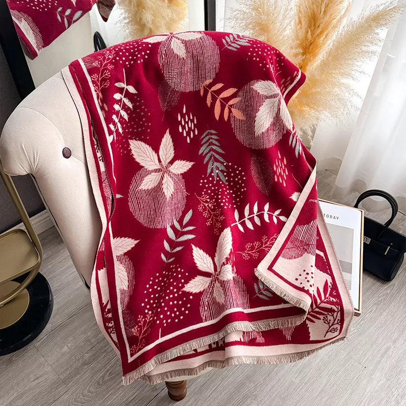 Botanical Leaf Printed Raw Hem Scarf