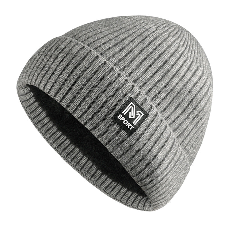 Pandaize Men's M Letter Plus Velvet Knitted Winter Cap – Stylish & Warm!
