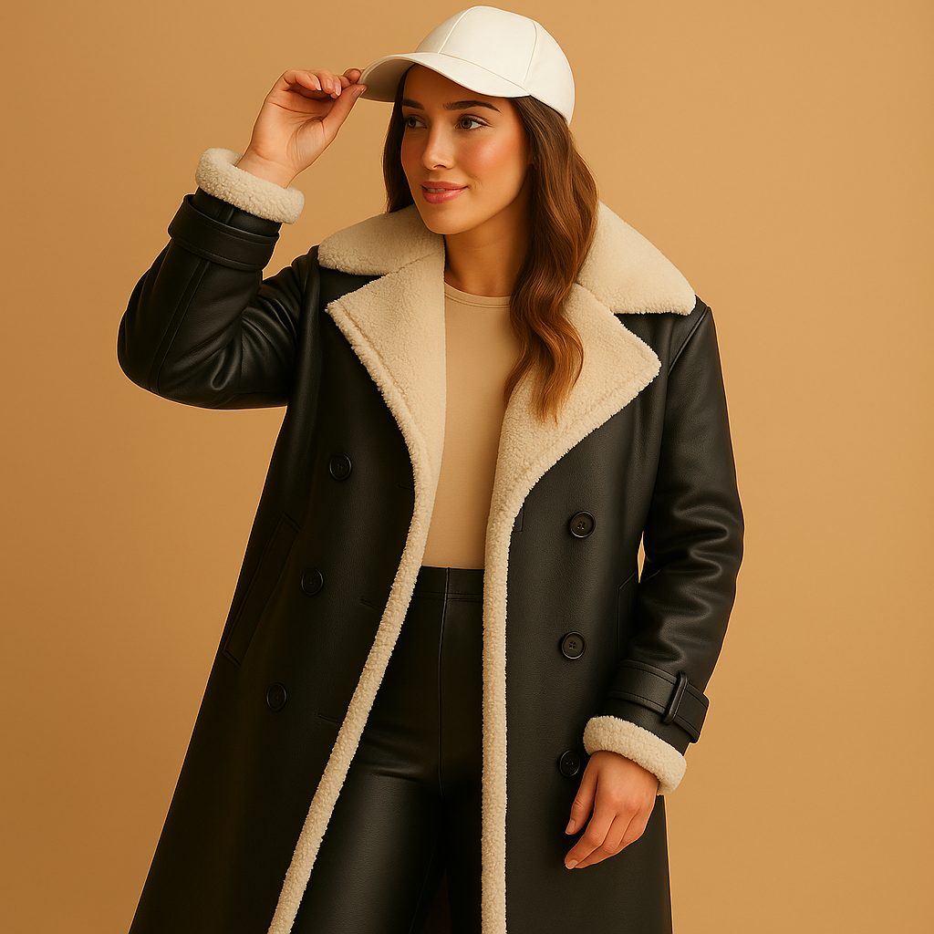 Elegant long winter coat with lapel collar for women | Isabelle