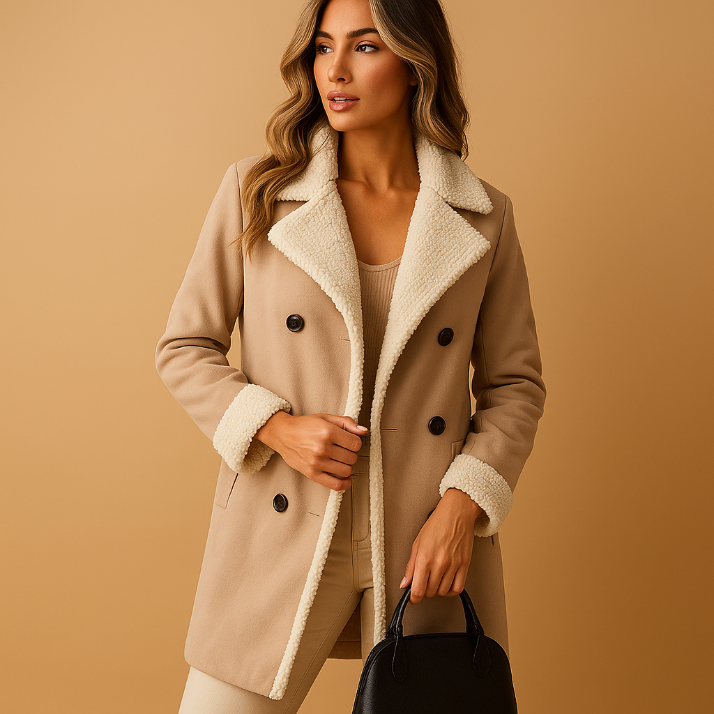 Elegant long winter coat with lapel collar for women | Isabelle