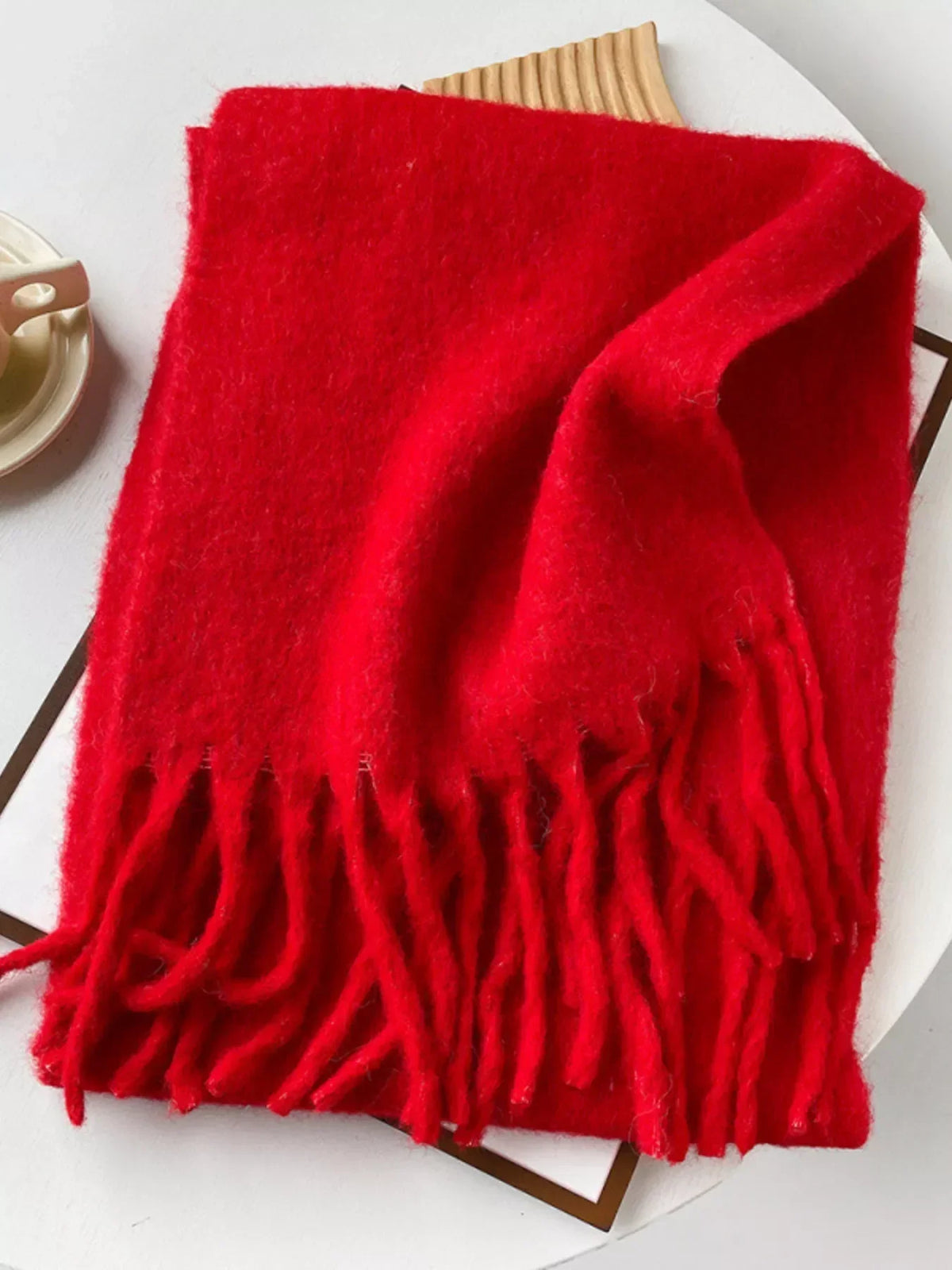 Fringe Solid Color Polyester Scarf