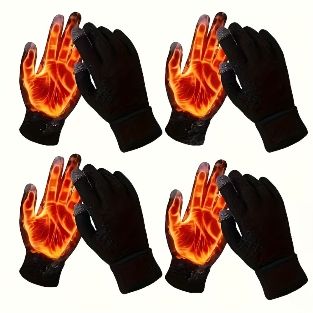 Four-Pair Black Full-Finger Knit Glove Set with Pictured Touchscreen Fingertip Detail and Full Coverage
