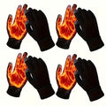 Four-Pair Black Full-Finger Knit Glove Set with Pictured Touchscreen Fingertip Detail and Full Coverage