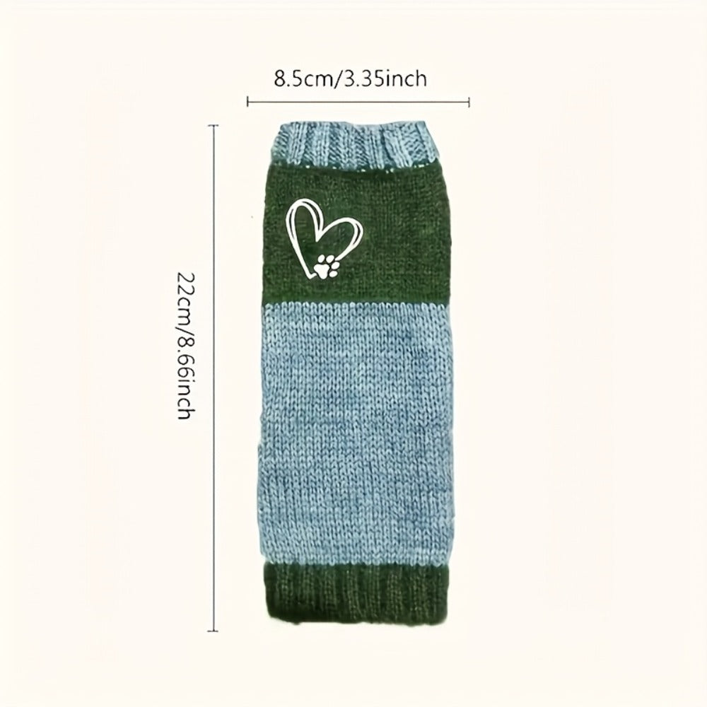 Two-Pair Navy Blue and Purple Fingerless Knit Hand Warmer Set with Heart, Paw and Ribbed-Cuff Details