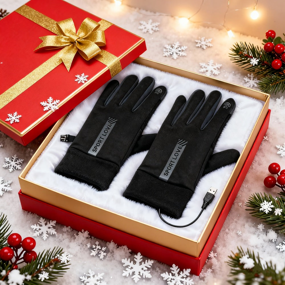 USB Heated Full-Finger Gloves with Three-Level Inline Controller, Wrist Heating Panels and Touchscreen Fingertips