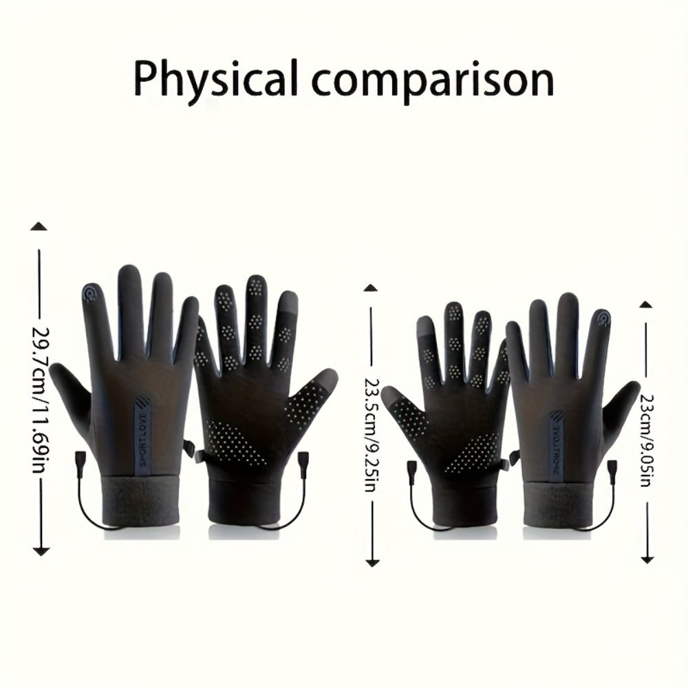 USB Heated Full-Finger Gloves with Three-Level Inline Controller, Wrist Heating Panels and Touchscreen Fingertips