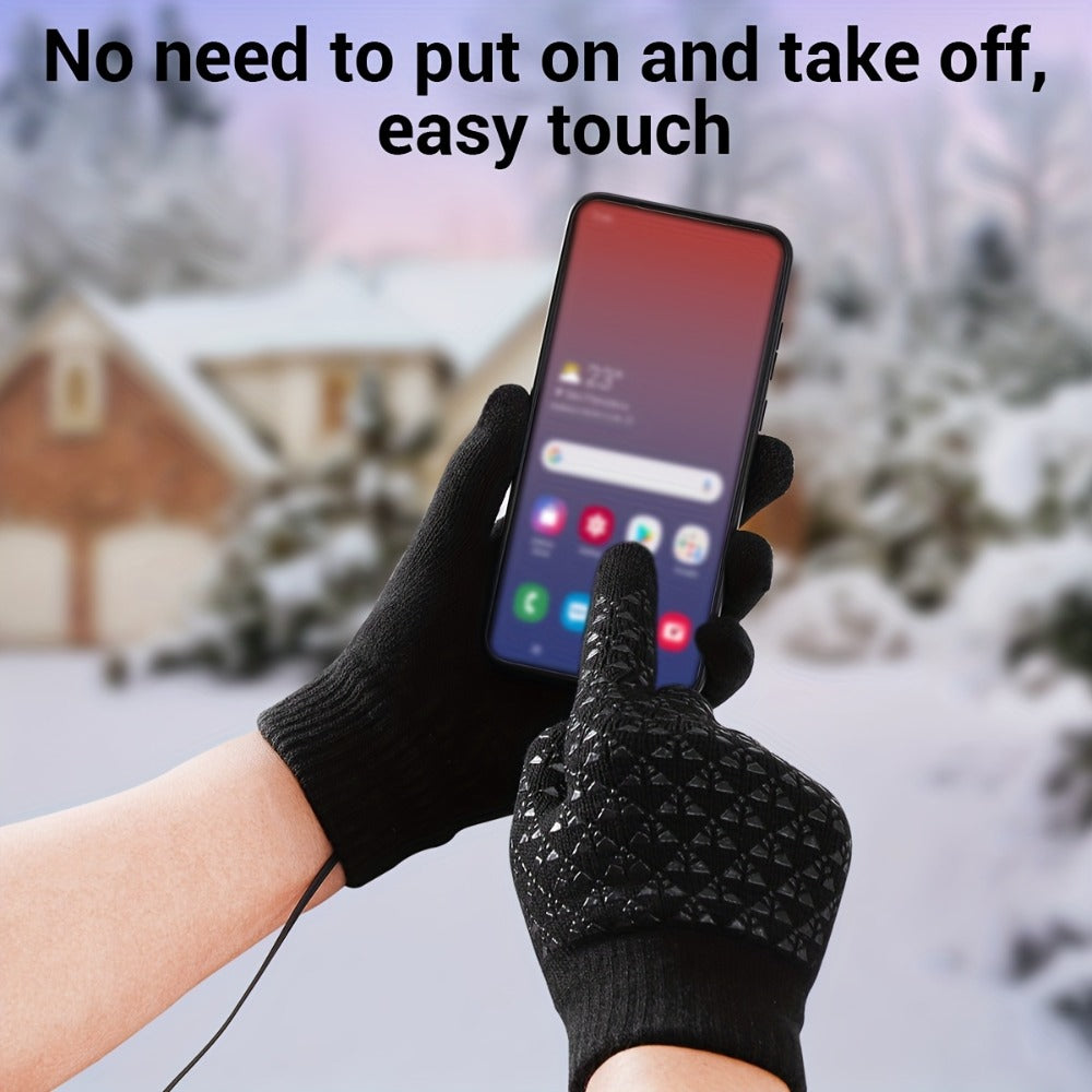 USB-Powered Full-Finger Heated Gloves with Touchscreen Fingertips, Anti-Slip Palms and Black or Gray Pair Options