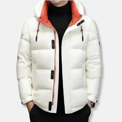 Waterproof Men's Puffer Jacket with Hood and Zipper