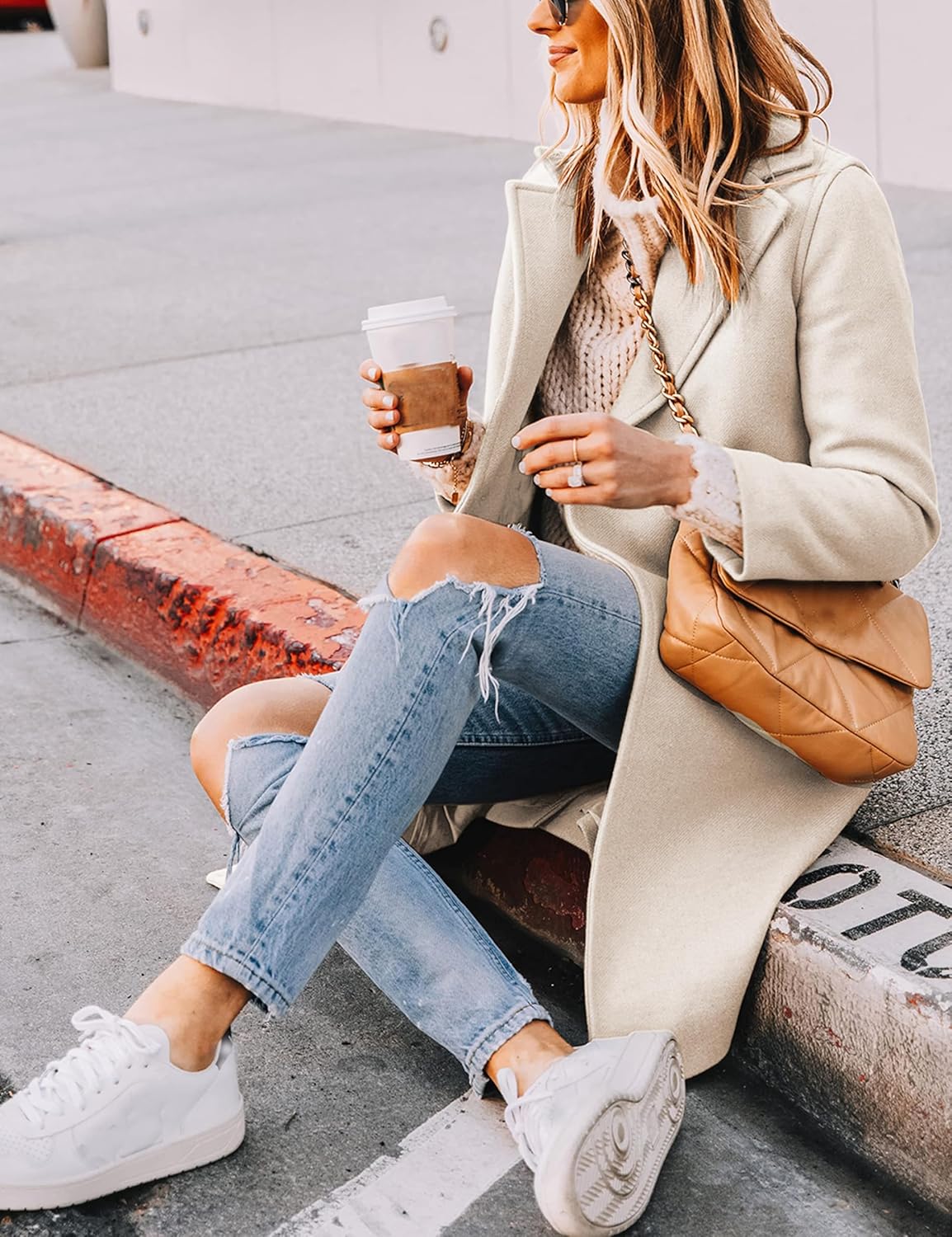 Women's Warm Woolen Coat with Classic Collar - Sofia