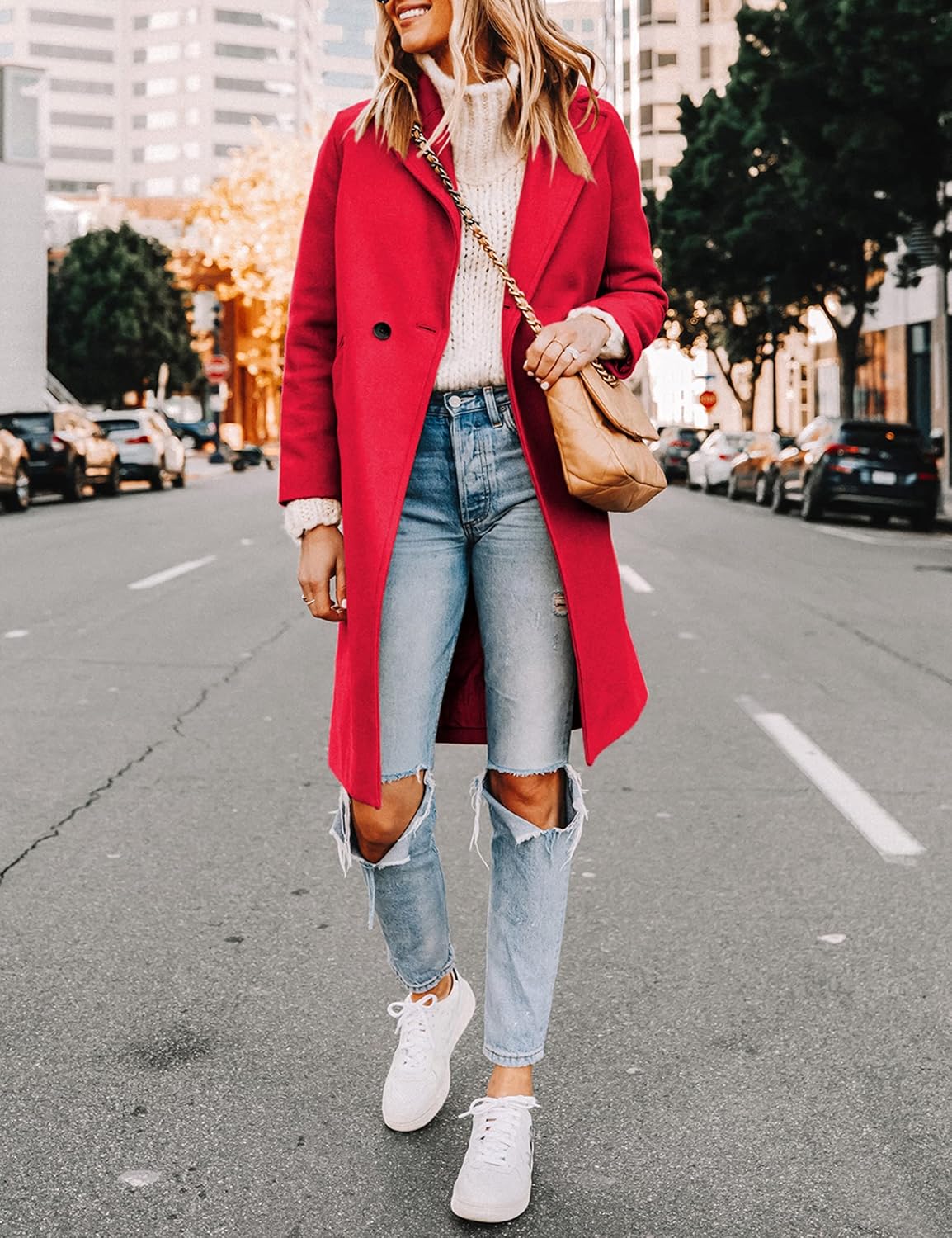 Women's Warm Woolen Coat with Classic Collar - Sofia