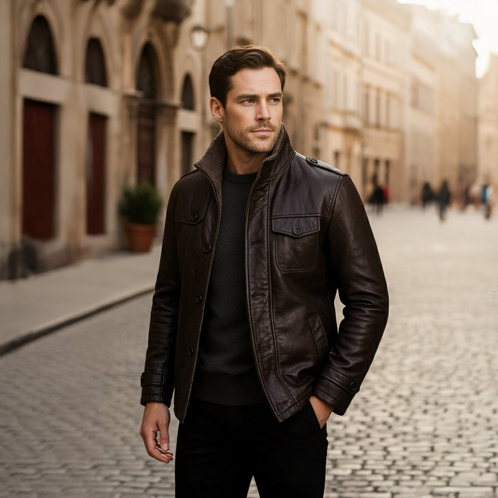 Men's Faux Leather Biker Jacket - Thermal Fleece Lined Winter Coat