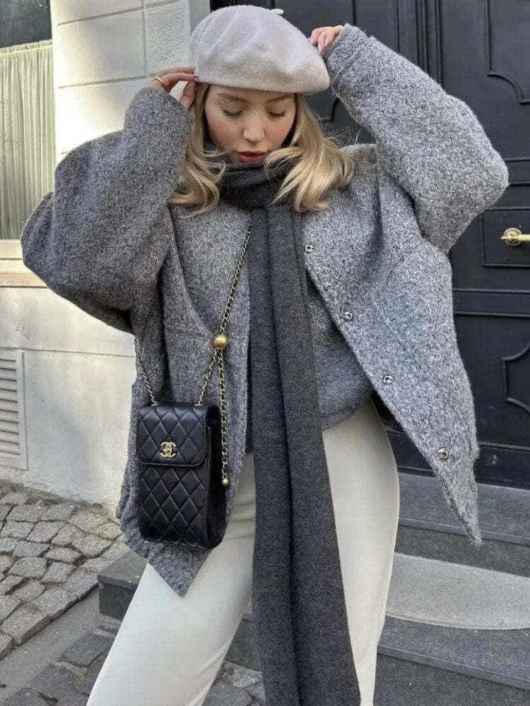 Warm Winter Wool Coat with Button Front