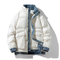 Big Quilted Puffer Coat with Denim Details