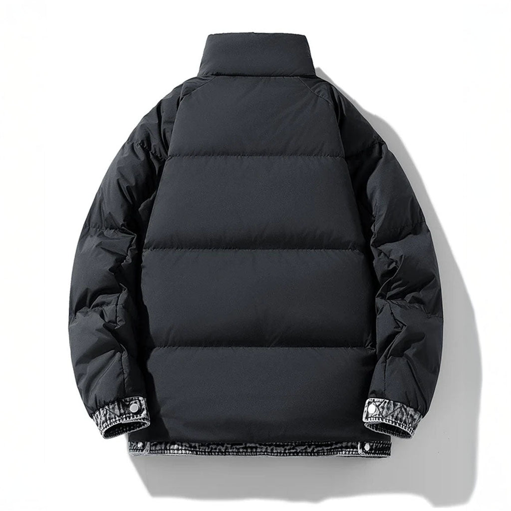 Big Quilted Puffer Coat with Denim Details