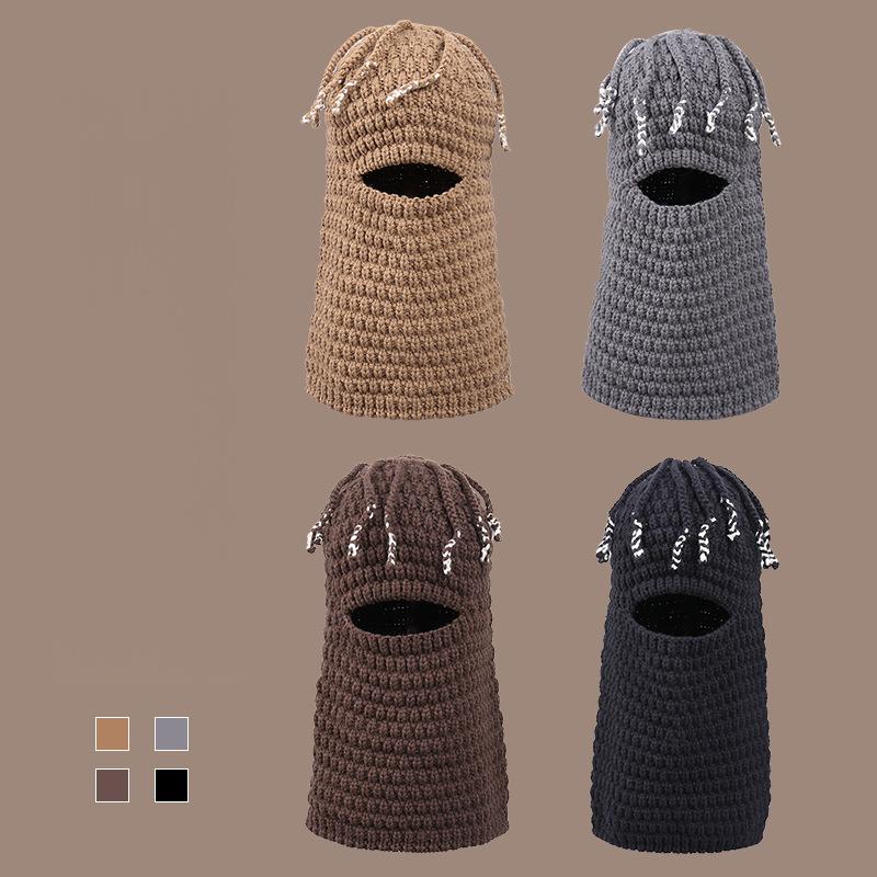Unisex Knitted Beanie with Integrated Face Mask, Autumn Winter Ear-Warming Cap