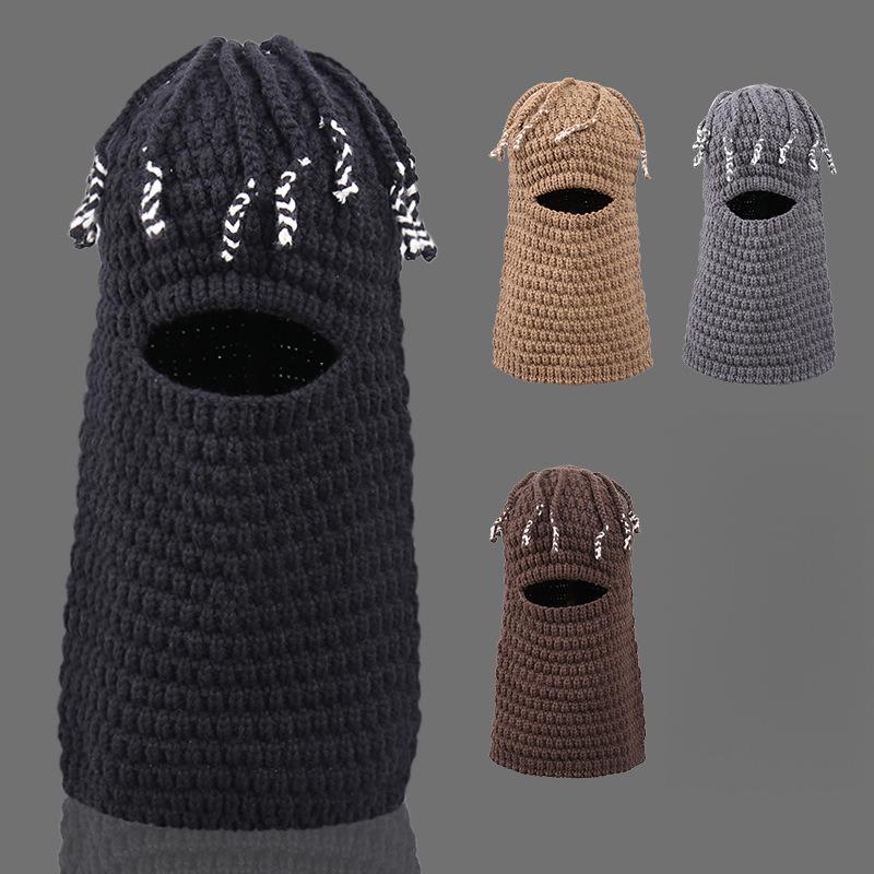 Unisex Knitted Beanie with Integrated Face Mask, Autumn Winter Ear-Warming Cap