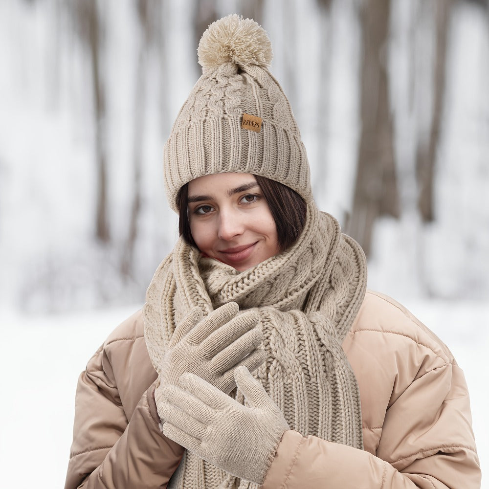 Winter Accessories Set – Winter Hat Scarf Gloves Set for Women 3 Piece Warm Suede Touch Coordinated Cold
