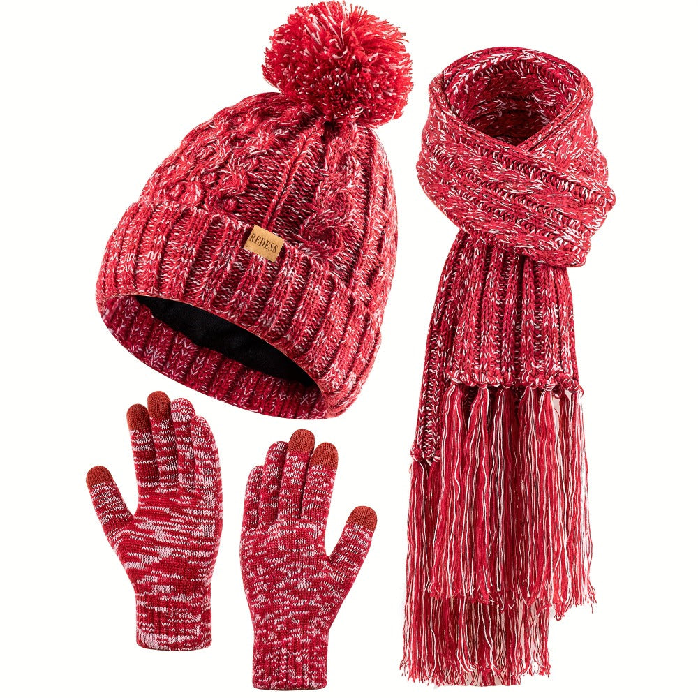 Winter Accessories Set – Winter Hat Scarf Gloves Set for Women 3 Piece Warm Suede Touch Coordinated Cold