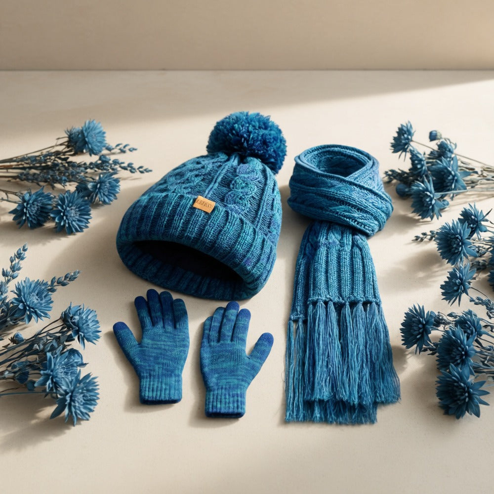Winter Accessories Set – Winter Hat Scarf Gloves Set for Women 3 Piece Warm Suede Touch Coordinated Cold
