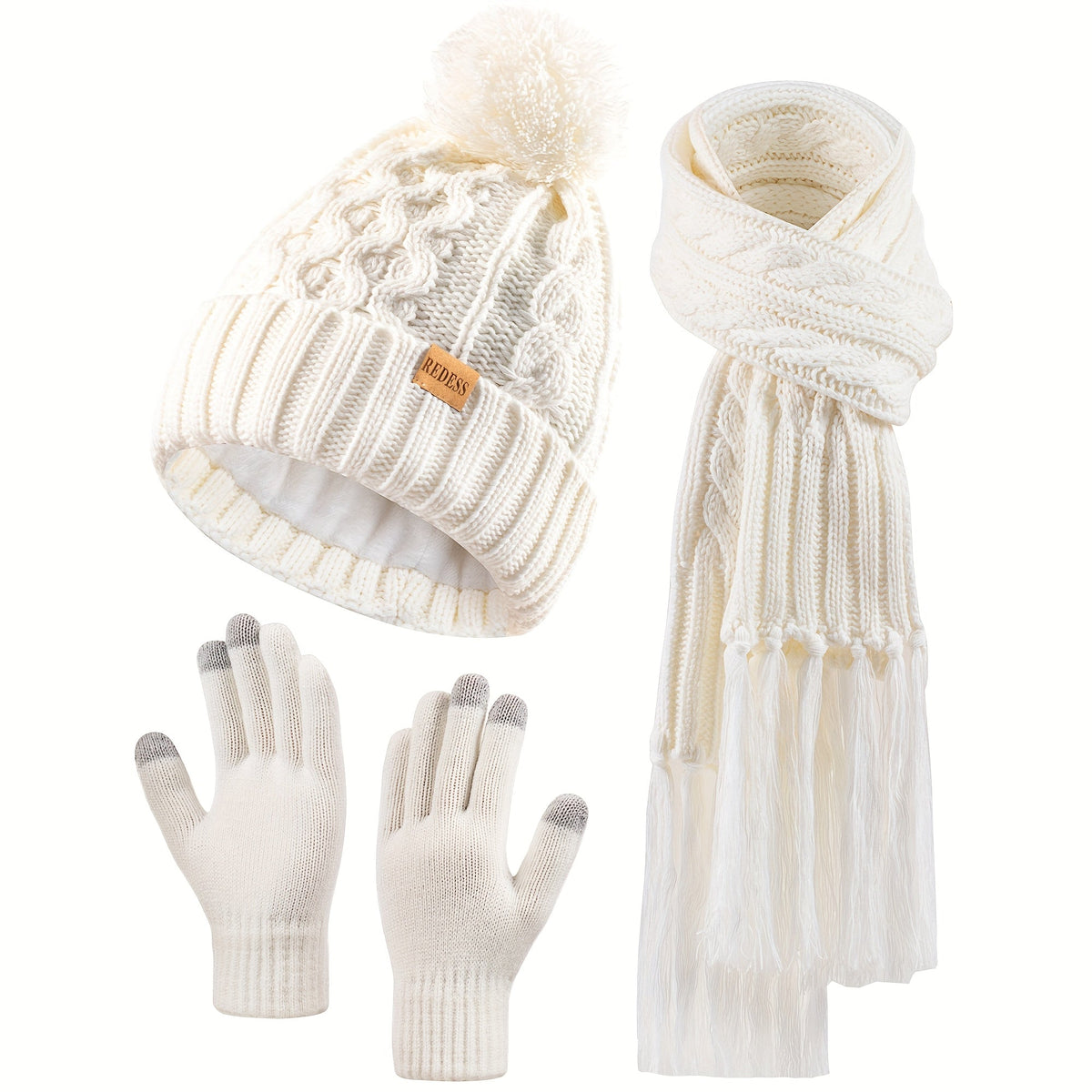 Winter Accessories Set – Winter Hat Scarf Gloves Set for Women 3 Piece Warm Suede Touch Coordinated Cold