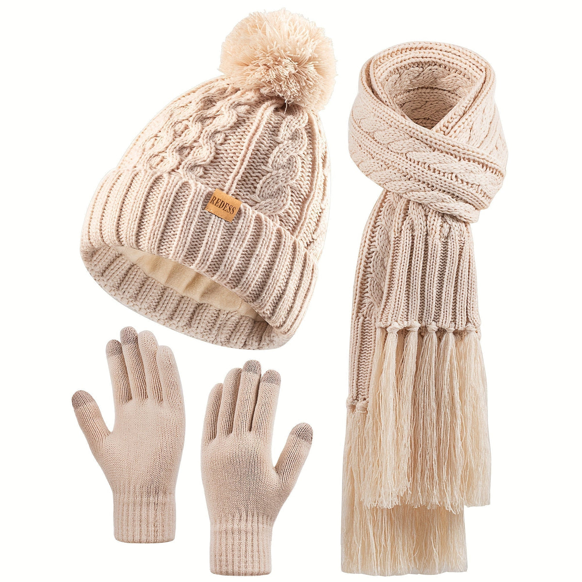 Winter Accessories Set – Winter Hat Scarf Gloves Set for Women 3 Piece Warm Suede Touch Coordinated Cold