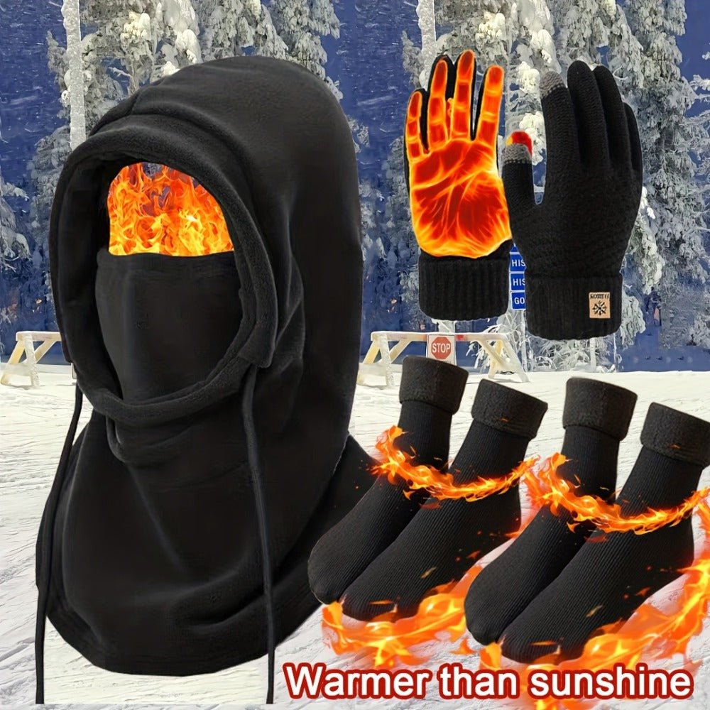 Winter Accessories Set – Men's Winter Hat & Gloves Set Warm Beanie Head Cover Neck Scarf Cold Weather