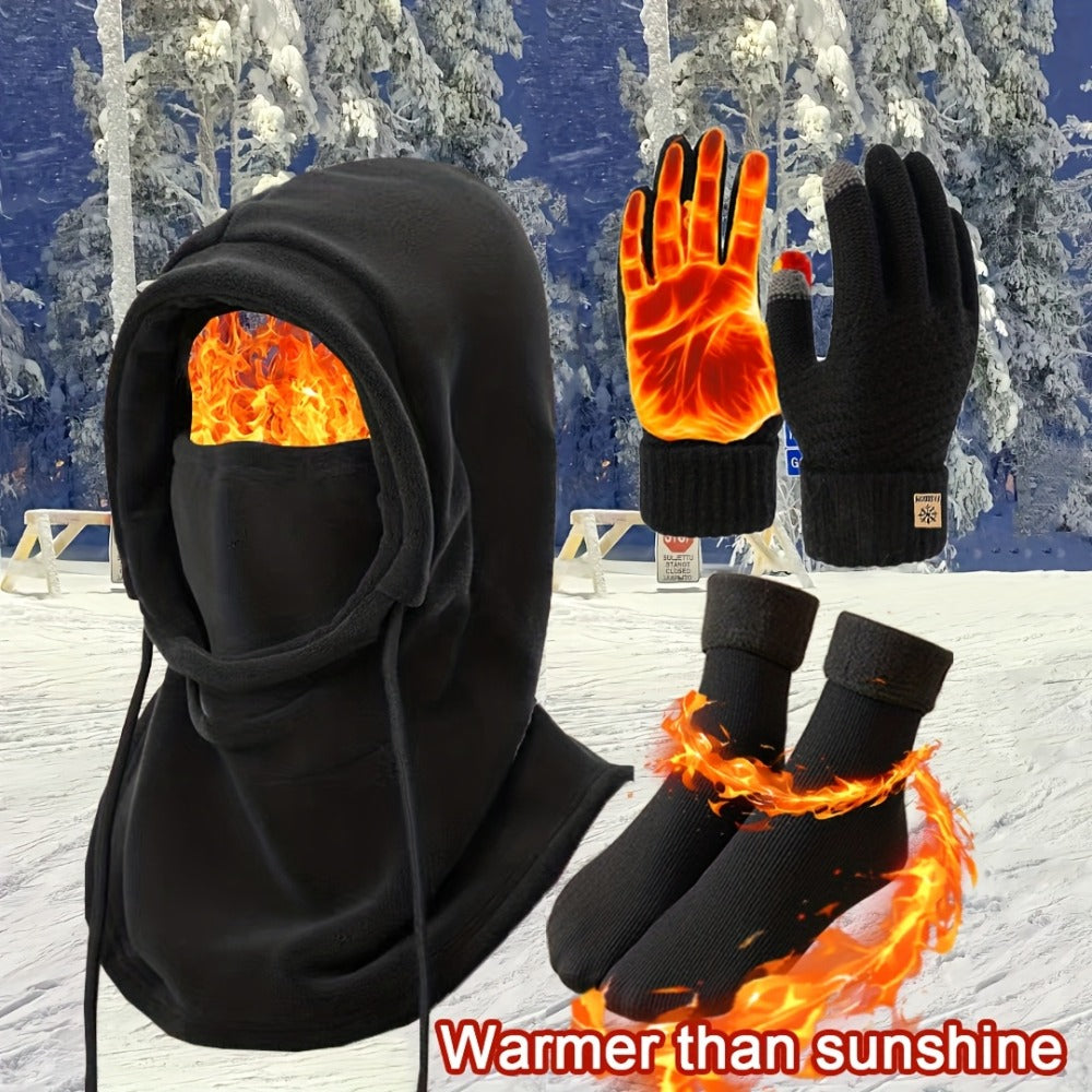 Winter Accessories Set – Men's Winter Hat & Gloves Set Warm Beanie Head Cover Neck Scarf Cold Weather