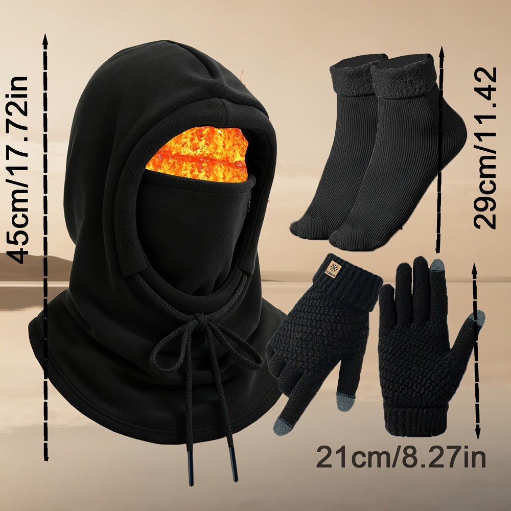 Winter Accessories Set – Men's Winter Hat & Gloves Set Warm Beanie Head Cover Neck Scarf Cold Weather