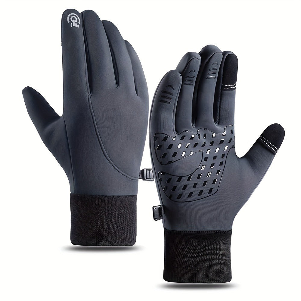 Black Winter Gloves with Touch-Panel Fingertip Graphics, Grip Palm and M, L or XL Size Options