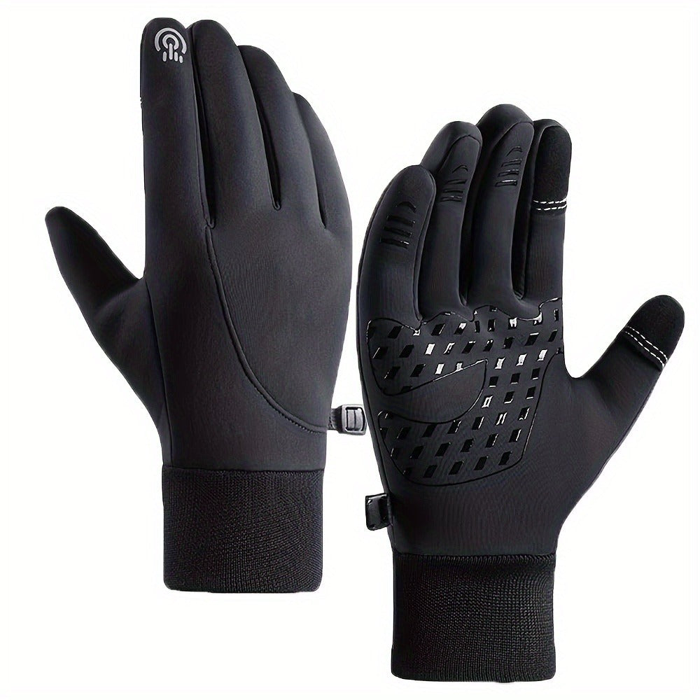 Black Winter Gloves with Touch-Panel Fingertip Graphics, Grip Palm and M, L or XL Size Options