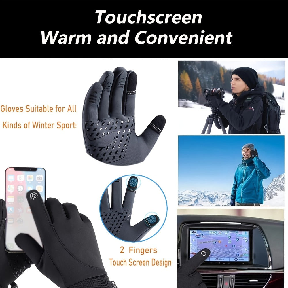 Black Winter Gloves with Touch-Panel Fingertip Graphics, Grip Palm and M, L or XL Size Options