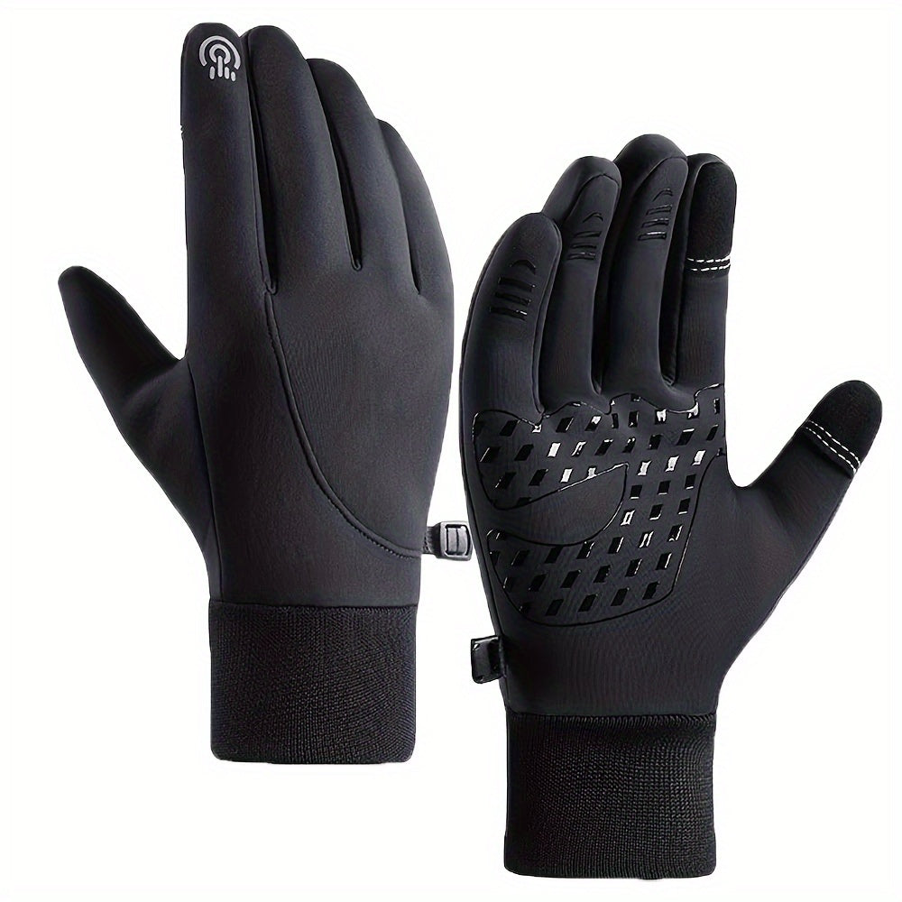 Black Winter Gloves with Touch-Panel Fingertip Graphics, Grip Palm and M, L or XL Size Options