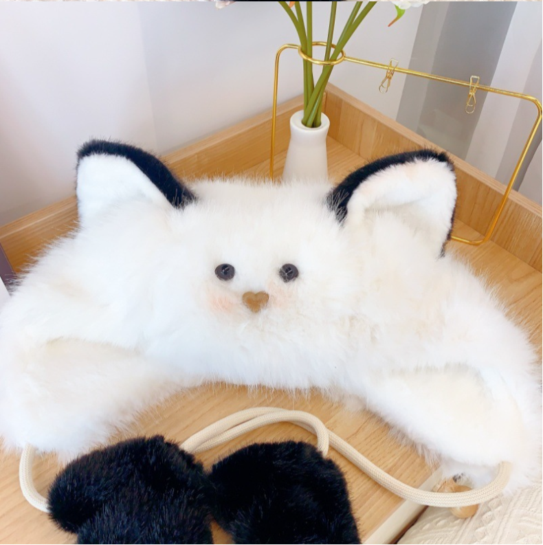 Women's Cat Plush Fisherman Hat, Winter Outdoor Warm Fleece-Lined Cartoon Cap