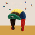 Women's Cute Puff Frog Sherpa Ear-flap Hat, Korean Dopamine Color-Block Design, Winter Warm Versatile Headwear